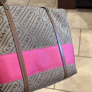 Coach Signature Tote with Pink Accent